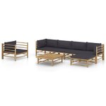 vidaXL Salon de jardin 7 Pièces avec coussins gris foncé bambou