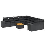 vidaXL Salon de jardin 11 Pièces avec coussins noir résine tressée