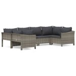 vidaXL Salon de jardin 6 Pièces avec coussins Gris Résine tressée