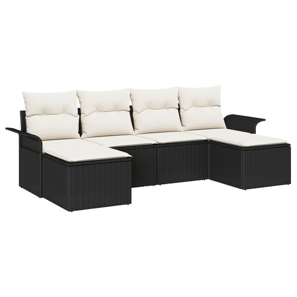 Ensemble de 6 pièces de canapés de jardin avec coussins Noir Poly Rotin