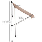Store banne manuel rétractable 2L x 1 5l x 1 7-2 8H m inclinaison réglable installation rapide métal alu polyester beige