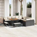 Ensemble de canapés de jardin 13 pièces avec coussins noirs en poly rattan acacia