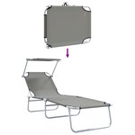 vidaXL Chaises longues pliantes 2 Pièces avec auvent en tissu Oxford gris 600D