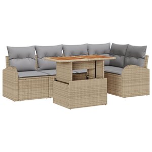 vidaXL Ensemble salle à manger jardin 6 pièces avec coussins Beige Poly Rattan Acacia