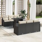 Ensemble de 7 pièces de canapé de jardin avec coussins Noir en Rattan Poly