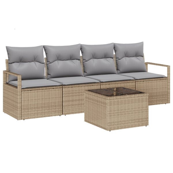 Ensemble de canapé de jardin 5 pièces avec coussins Beige Poly Rotin