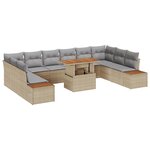 vidaXL Ensemble de repas jardin 11 pièces avec coussins Beige Poly Rattan Acacia