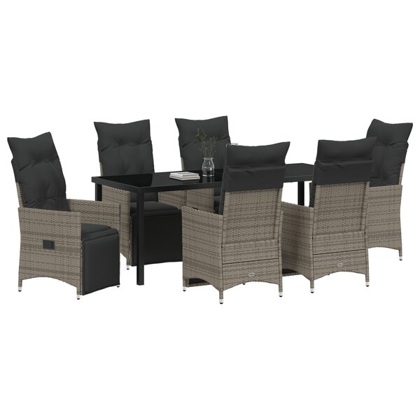 vidaXL Ensemble de salle à manger de jardin 7 pièces avec coussins en gris poly rattan