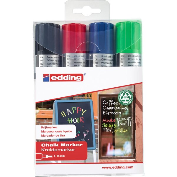 Marqueur craie liquide 4090 Etui de 4 Assorti 4-15 mm x 25 EDDING