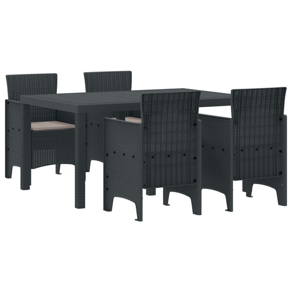 vidaXL Ensemble de Repas de Jardin de 5 Pièces avec Coussins Anthracite en Poly Rattan