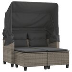 vidaXL Canapé de jardin 2 places avec auvent et tabourets gris rotin