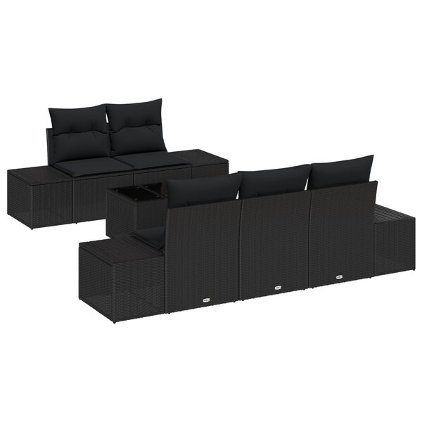 vidaXL Ensemble de Canapé de Jardin de 6 Pièces avec Oreillers Noir Rattan Poly