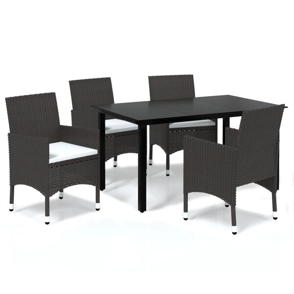 vidaXL Ensemble à manger de jardin et coussins 5 Pièces Poly rotin Marron