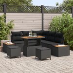 Ensemble de Canapés de Jardin 8 pièces avec Coussins Noir Poly Rotin Acacia