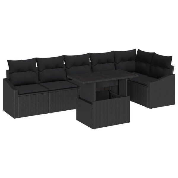 vidaXL Ensemble de canapé de jardin 7 pièces avec coussins en poly rattan noir