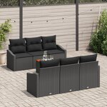 vidaXL Ensemble de Canapés de Jardin 7 Pièces avec Coussins Noir Rattan Poly Acacia