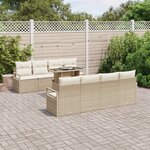 Ensemble de canapé de jardin 9 pièces avec coussins Beige Poly Rotin