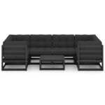 Salon de jardin meuble d'extérieur ensemble de mobilier 7 pièces avec coussins noir bois de pin massif 02_0017249
