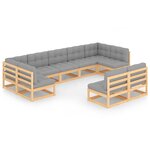 Salon de jardin meuble d'extérieur ensemble de mobilier 9 pièces avec coussins bois de pin massif 02_0017944