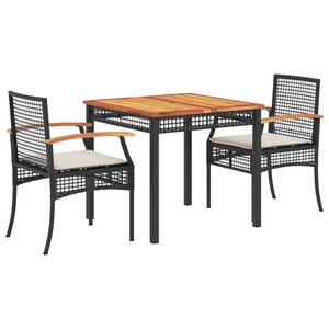 vidaXL Ensemble à manger de jardin avec coussins 3 Pièces Noir