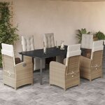 vidaXL Ensemble à manger de jardin et coussins 7 Pièces beige poly rotin