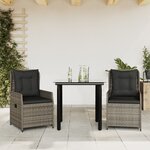 vidaXL Ensemble à manger de jardin 3 Pièces coussins gris résine tressée