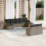 vidaXL Salon de jardin 9 Pièces avec coussins gris résine tressée