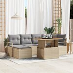 vidaXL Canapé de jardin 7 pièces avec coussins en rattan poly beige