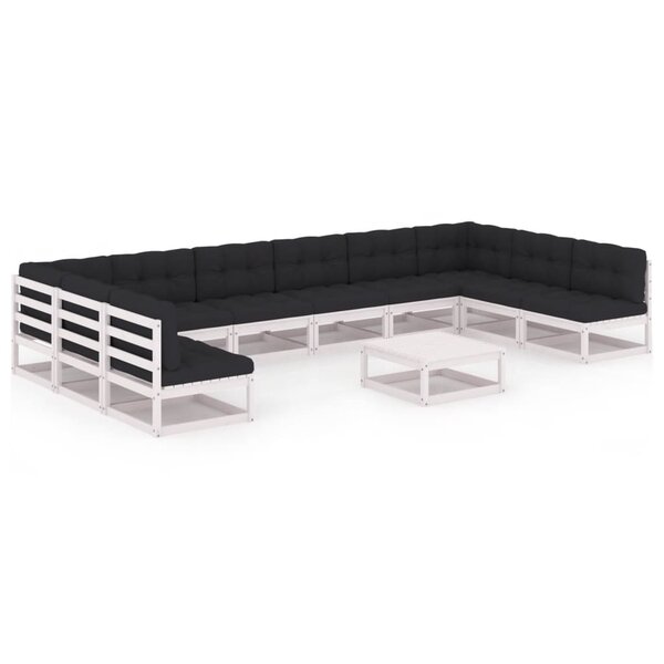 vidaXL Salon de jardin 11 Pièces avec coussins Blanc Bois de pin massif
