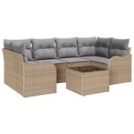 Set de Canapé de Jardin 7 pièces vidaXL avec Coussins - Rotin Poly Beige