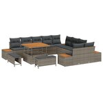 Set de Sofa de Jardin de 13 Pièces avec Coussins Gris Rattan Poly Acacia
