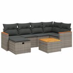 vidaXL Salon de jardin avec coussins 7 Pièces gris résine tressée