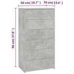 vidaXL Buffet avec 6 tiroirs Gris béton 50x34x96 cm Bois d'ingénierie