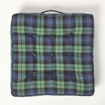 Coussin d'assise rehausseur en coton à carreaux écossais Bleu  50 x 50 x 10 cm - HOMESCAPES
