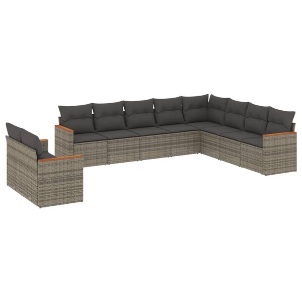 vidaXL Salon de jardin avec coussins 10 Pièces gris résine tressée