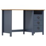 Bureau table poste de travail meuble d'ordinateur informatique étude Hill avec 3 tiroirs 120 x 50 x 74 cm Pin solide gris 02_0023860