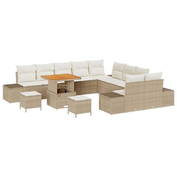 Ensemble de Canapé de Jardin vidaXL en 13 pièces avec coussins Beige Rattan Synthétique Acacia