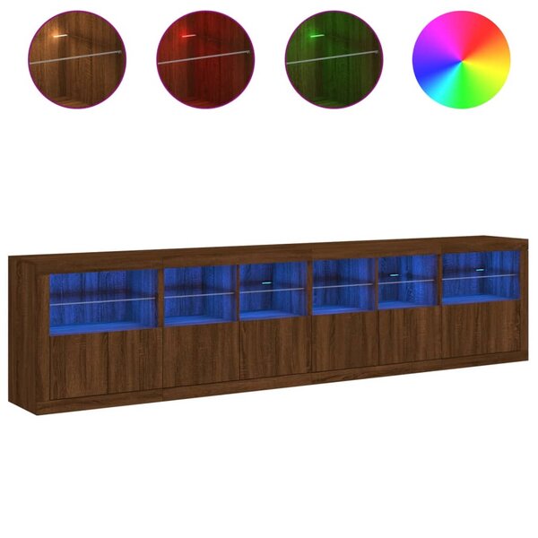 vidaXL Buffet avec lumières LED chêne marron 283x37x67 cm