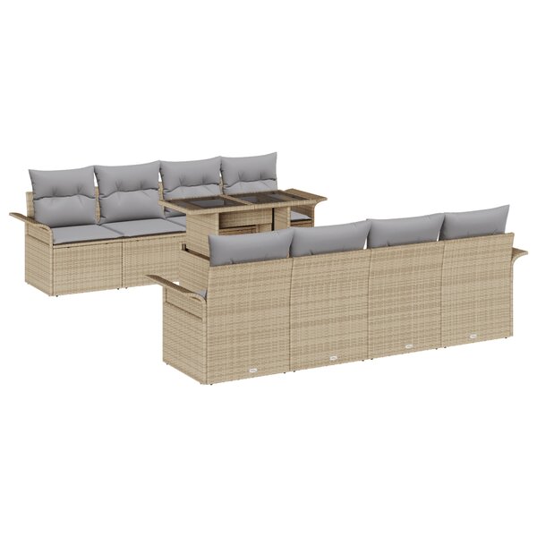 Ensemble de Canapés de Jardin 9 Pièces avec Coussins Beige Poly Rattan