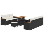 Ensemble de Canapé de Jardin 10 Pièces avec Coussins Noir Rattan Poly Acacia