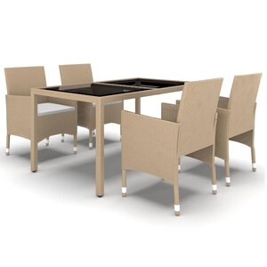 vidaXL Ensemble à manger de jardin 5 Pièces Rotin verre trempé Beige