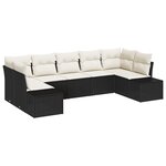 vidaXL Ensemble de Canapé de Jardin 7 Pièces avec Coussins en Poly Rattan Noir