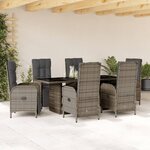 vidaXL Ensemble à manger de jardin et coussins 7 Pièces gris rotin