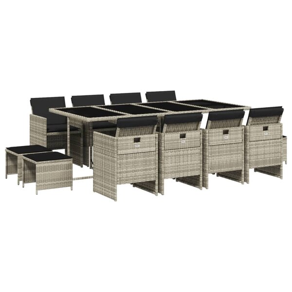 vidaXL Ensemble à manger de jardin et coussins 13 Pièces gris clair rotin