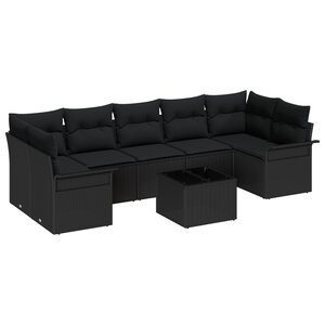 Ensemble de Canapés de Jardin de 8 Pièces avec Coussins Noir Poly Rotin
