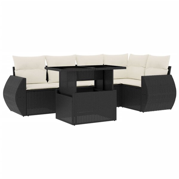 vidaXL Salon de jardin 6 Pièces avec coussins noir résine tressée