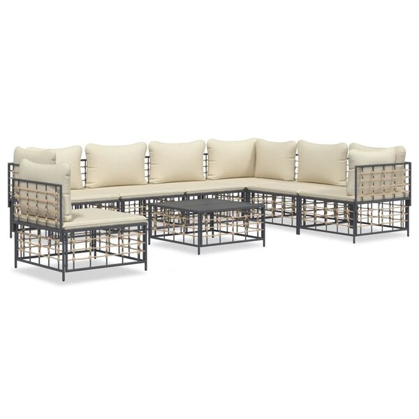 vidaXL Salon de jardin 8 Pièces avec coussins anthracite résine tressée