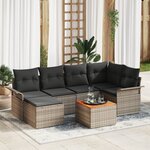 Canapé de Jardin vidaXL 7 Pièces avec Coussins Gris Rattan Poly Acacia