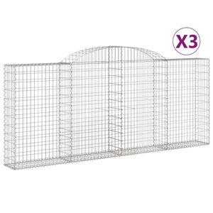 vidaXL Paniers à gabions arqués 3 Pièces 300x30x120/140 cm fer galvanisé