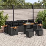 Ensemble de sofa de jardin 10 pièces vidaXL avec coussins en poly rattan noir acacia